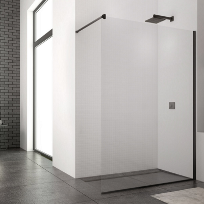 Душевая фиксированная перегородка SAN SWISS STR4P1000607 BlackLine WALK-IN EASY, (стекло прозрачное, профиль черный мат)
