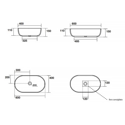 Раковина на столешницу 60х40 см Kerasan 5343 31 Nolita, черный матовый