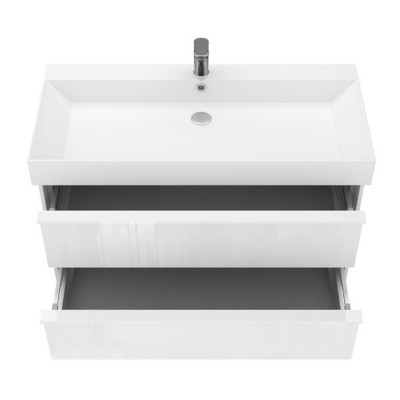 Тумба 100 белая глянцевая с умывальником и сифоном DEVIT QUADRA 083100W