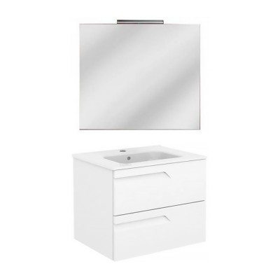Комплект мебели для ванны: тумба под раковину ROYO C0072598 Vitale 80 см + раковина 80 см (123343) + зеркало с LED подсветкой, белый глянец