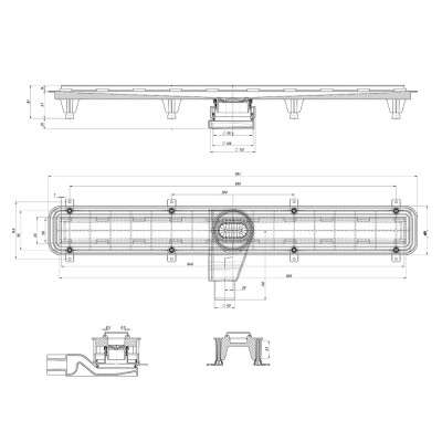 Душевой трап DEVIT D-Line 85010215B (85 с низким S-образным сифоном и накладкой, с горизонтальным выводом, черный)