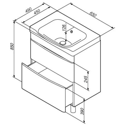Тумба с раковиной на пол 65 см AM.PM M80-FSX0652-WC0652-38 LIKE, белый глянец