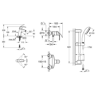 Комплект смесителей для душа Grohe Eurosmart 123244 S