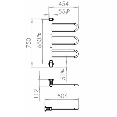Электрический полотенцесушитель Pax 26-1015 Flex U 3/450, хром