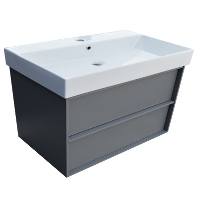Тумба 100 серая матовая с умывальником и сифоном DEVIT QUADRA 083100G