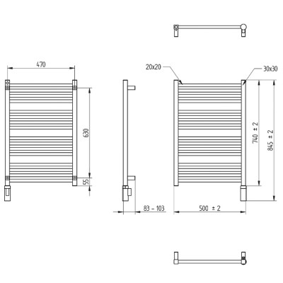 Полотенцесушитель электрический INSTAL PROJEKT STIE-50/70C31 STICK ELECTRO, (цвет черный мат, с черным теном HOTS-03C2U, скрытое подключение справа)