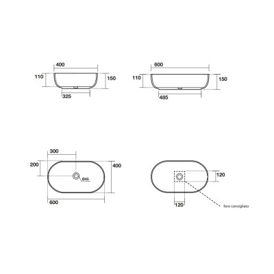 Раковина на столешницу 60х40 Kerasan Nolita 5343 30, белая матовая