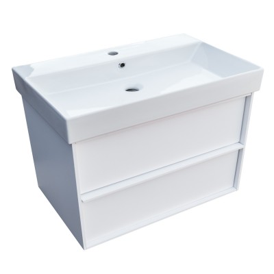 Тумба 85 белая матовая с умывальником и сифоном DEVIT QUADRA 083085WB