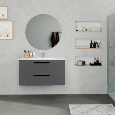 Тумба 100 см DEVIT 073816G FRESH (серая с черными ручками и белой овальной раковиной) Тумба 100 см DEVIT 073816G FRESH (серая с черными ручками и белой овальной раковиной)