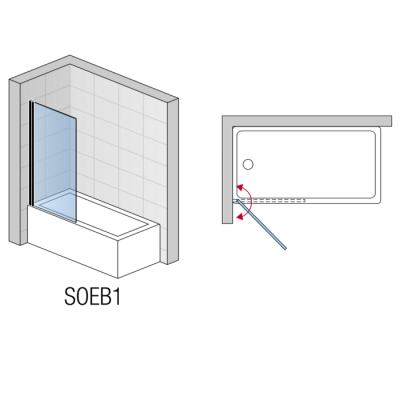 Одностворчатая шторка для ванны SAN SWISS SOEB107500607 BlackLine SOLINO, (стекло прозрачное, профиль черный мат)