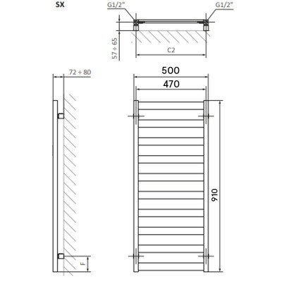 Полотенцесушитель Terma WGVOV091050K916SX VIVO (910х500, цвет белый глянец, подключение SX)