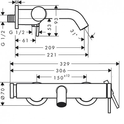 Смеситель для ванны Hansgrohe Tecturis S 73422000, хром