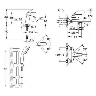 Комплект смесителей для ванной Grohe Eurosmart 123246 M