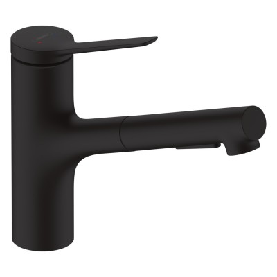 Смеситель для кухни с вытяжным изливом Hansgrohe ZESIS M33 74800670 (150, 2jet, цвет черный матовый)