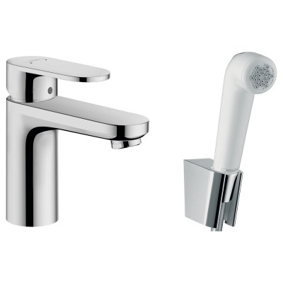 Смеситель для умывальника Hansgrohe VERNIS BLEND 71215000 с гигиенической лейкой, белая лейка