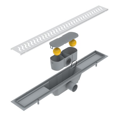 Линейный трап 700мм, система сухой затвор, с решеткой "волна" Линейный трап 700мм, система сухой затвор, с решеткой "волна"