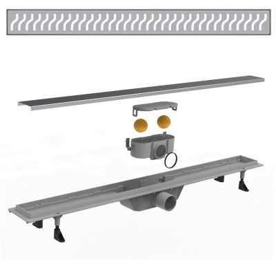 Линейный трап 700мм, система сухой затвор, с решеткой "волна" Линейный трап 700мм, система сухой затвор, с решеткой "волна"