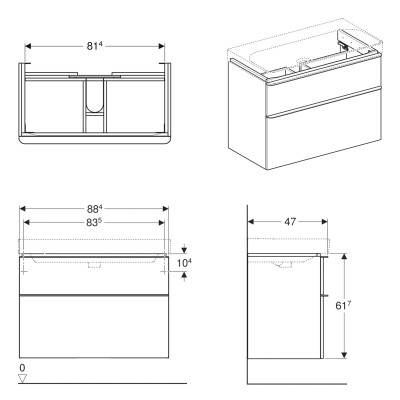 Тумба Geberit SMYLE Square 88,4*61,7*47см, под умывальник, с 2мя ящичками, белый глянец (500.354.00.1)