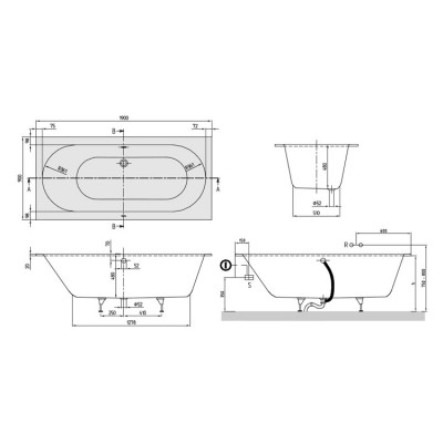 Ванна Villeroy&Boch OBERON 190*90см с ножками, UBQ199OBE2V-01