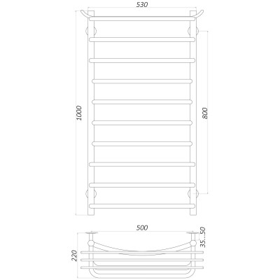 Полотенцесушитель UNIO Zp W 1000-500-10 Зета с полкой вода