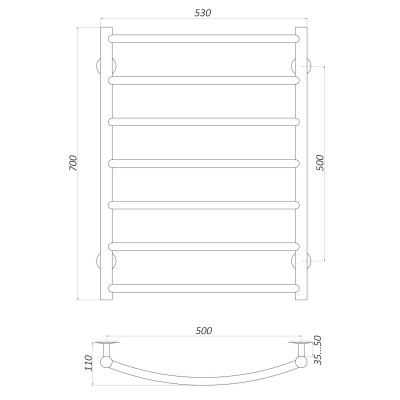 Полотенцесушитель UNIO LD W 700-500-7 BLK Лесенка Дуга вода черная