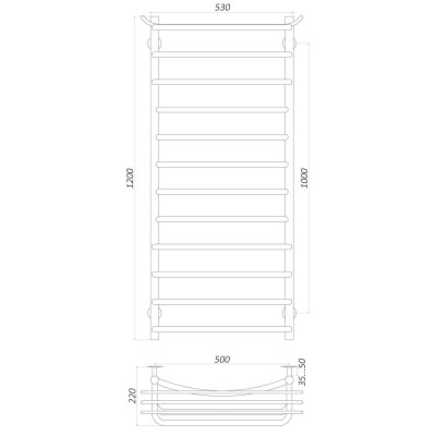 Полотенцесушитель UNIO Zp W 1200-500-12 Зета с полкой вода