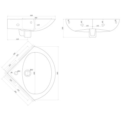 Умывальник угловой 55 см Днепрокерамика Арт-0917