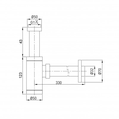 Сифон для раковин цилиндрический Globus Lux GSB-32-125-BB, латунь, 1 1/4″, черный матовый