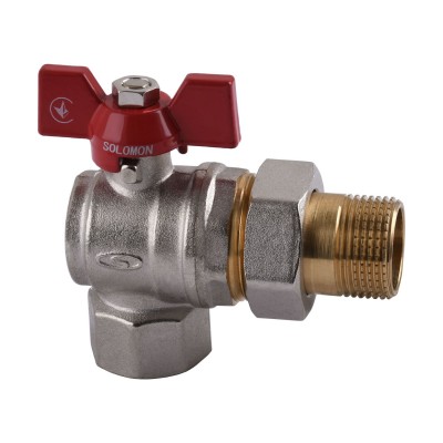 Кран шаровый угловой с американкой SOLOMON 1/2" УСИЛЕННЫЙ B1043 Кран шаровый угловой с американкой SOLOMON 1/2" УСИЛЕННЫЙ B1043