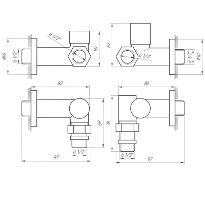 Кран вентильный угловой с американкой  SOLOMON LUX 1/2" CHROM 7777 TEN (2шт.)