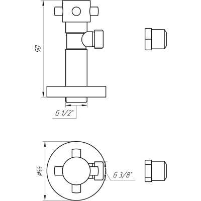 Кран полуоборотный угловой с цангой SOLOMON 1/2"х 3/8" Retro 7077