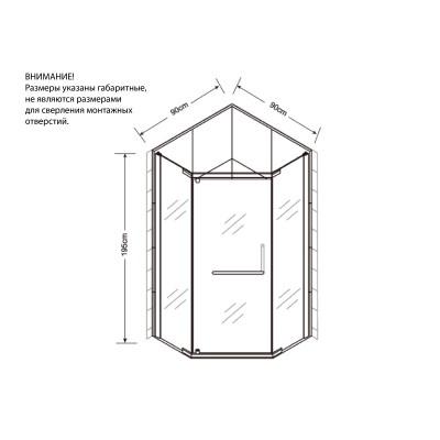 Душевая кабина 90*90 б/п, проф.черный мат, стекло прозр, (8 мм), распашная ASIGNATURA черный Turia 39020402