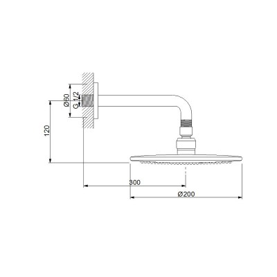 Верхний душ  NEWARC (200 мм)  с держателем настенным (300 мм) Premium 470591