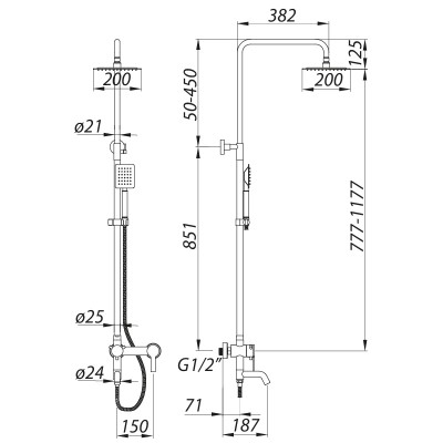 Душевая система со смесителем ZERIX LR72401 из нержавейки (LL1027)