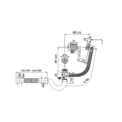 Сифон для ванны ZERIX SV-01-B прямоточный с переливом "полуавтомат" (трос 580 мм) (ZX4959)
