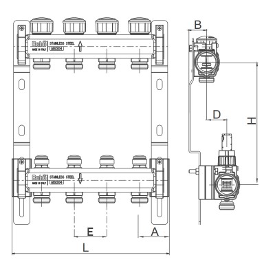 Коллектор с термостатическими и запорными клапанами Roho R805-05 - 1"х 5 вых. (RO0059) Коллектор с термостатическими и запорными клапанами Roho R805-05 - 1"х 5 вых. (RO0059)
