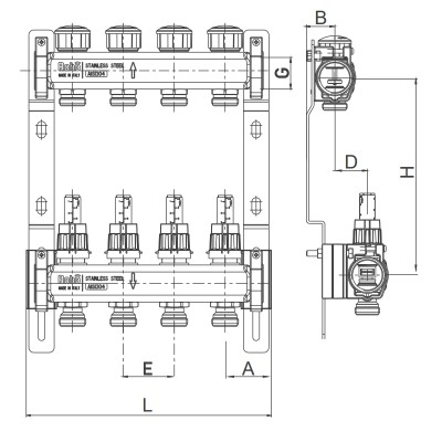 Коллектор с расходомером и термостатическими клапанами Roho R804-07 - 1"х 7 вых. (RO0039)