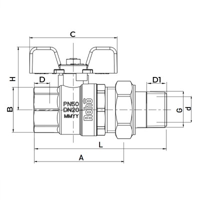 Кран с американкой прямой Roho R105-075 - 3/4" (RO0087) Кран с американкой прямой Roho R105-075 - 3/4" (RO0087)