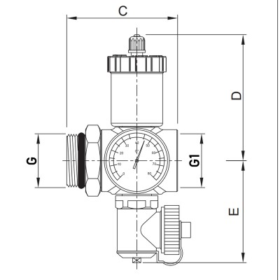 Проходная сливная группа Roho R612-100 - 1" (с воздухоотводчиком) (RO0154)