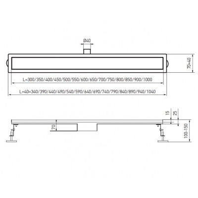 Душевой трап из нержавеющей стали SUS304 KOER FD35-70x900-BLACK (KR4749)