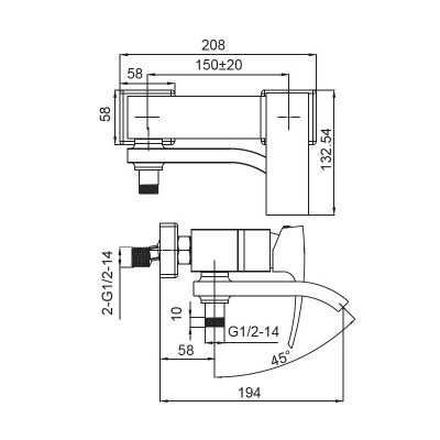 Смеситель для ванны с коротким изливом KOER KB-41007-05 (KR3455), черный