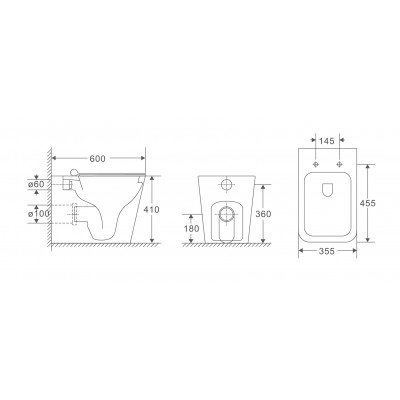 Унитаз напольный безбачковой Mixxus Premium QUADRO-0701-R 600х355х410mm, безободковый (MP6590)