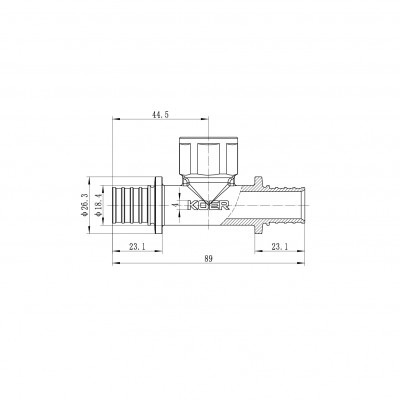 Тройник переходный с ВР Koer KA.T20-06F-20 - 20(2.8mm) x 1/2"F x 20(2.8mm) (KR4895)