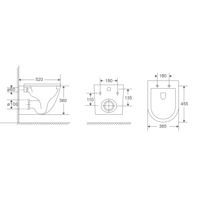 Унитаз подвесной Mixxus Premium ELLIPSE-0303-T3 BLACK 520х365х360mm, система смыва TORNADO (MP6591)