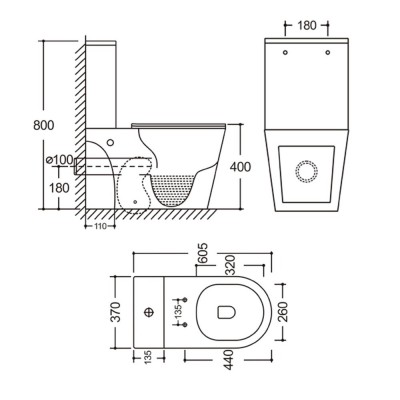 Унитаз-компакт Mixxus BEVEL-0405-R 605х370х800mm, система смыва RIMLESS (MI6728)