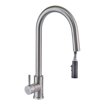 Смеситель для кухни с выдвижной лейкой (скрытой) Mixxus LUX-014 Hidden (нержавеющая сталь) (MI6231)