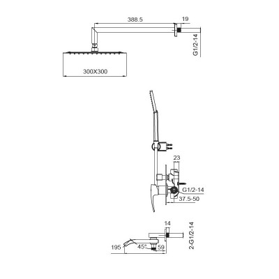 Встраиваемая душевая система со смесителем KOER KB-66007-05 (KR3465), черный