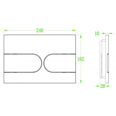 Панель смыва Koer KT-0604-03 240x160x10mm пластиковая, закругленная кнопка (KR5322)