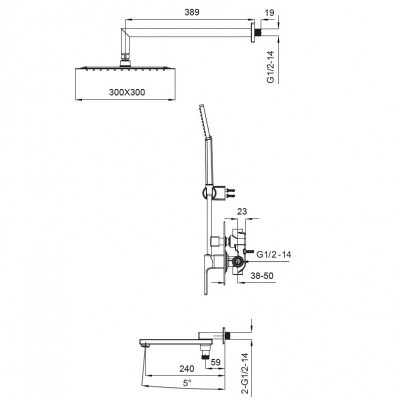 Встраиваемая душевая система со смесителем KOER KB-66009-01 (KR3508), хром