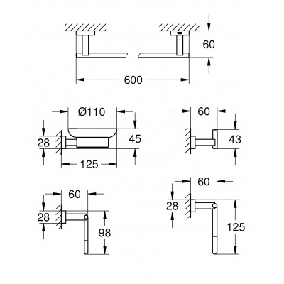 Набор аксессуаров 5 в 1 Grohe Essentials Cube New (40758001)